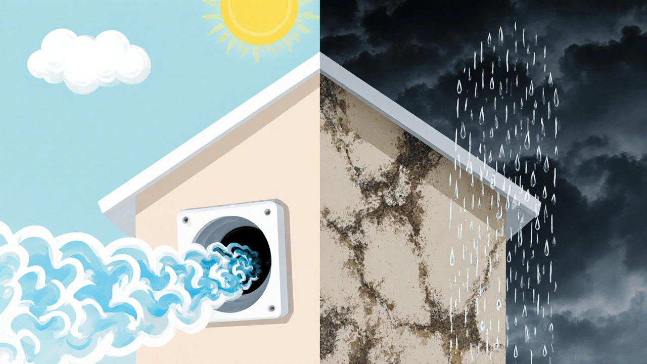 Split image showing clean airflow vs. mold from poor ventilation.