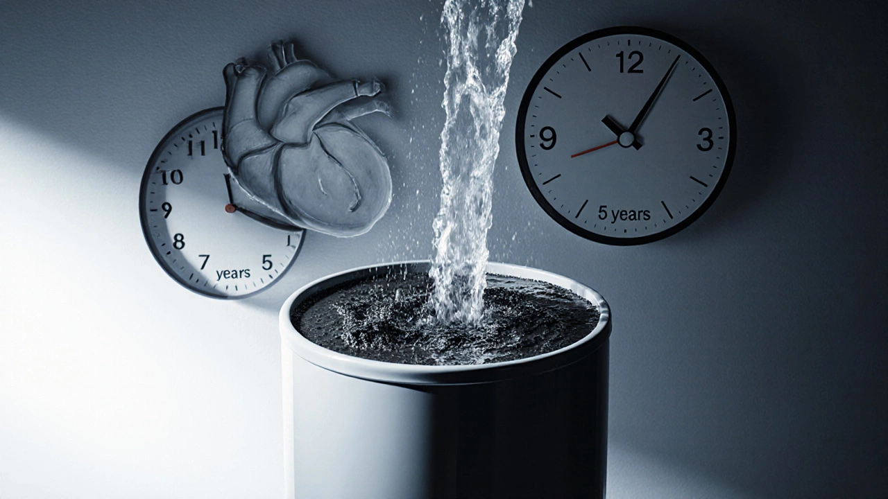 Water heater depicted as a heart being cleansed by flushing water.