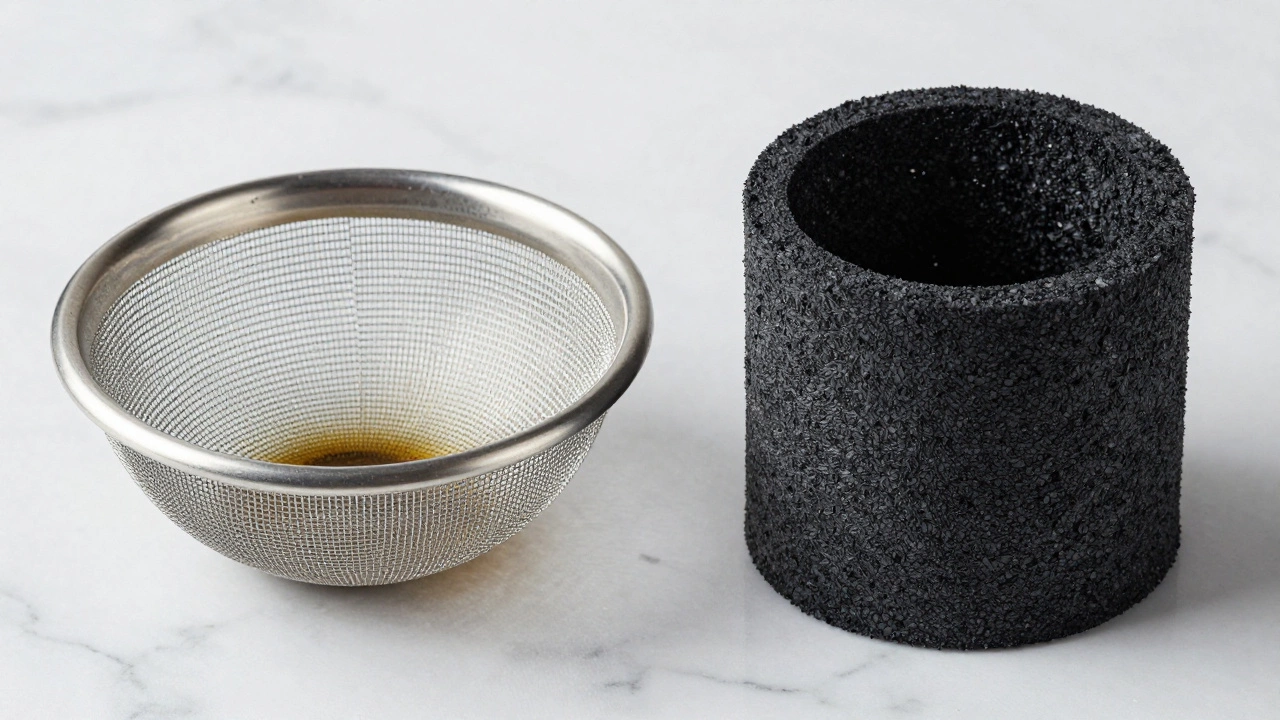 Comparison between an aluminum mesh grease filter and a black charcoal filter