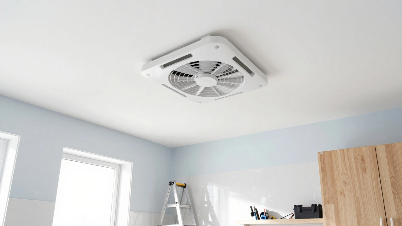 Clean modern kitchen ceiling with newly installed silent extractor fan