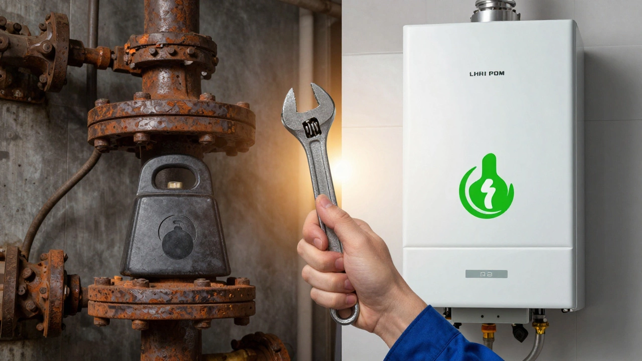 Comparison of old rusty boiler versus new efficient model for repair decisions