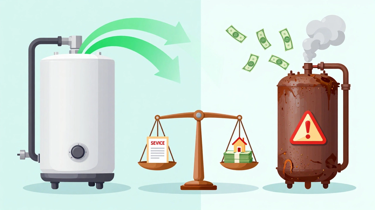 Illustration comparing efficient boiler savings versus neglect costs