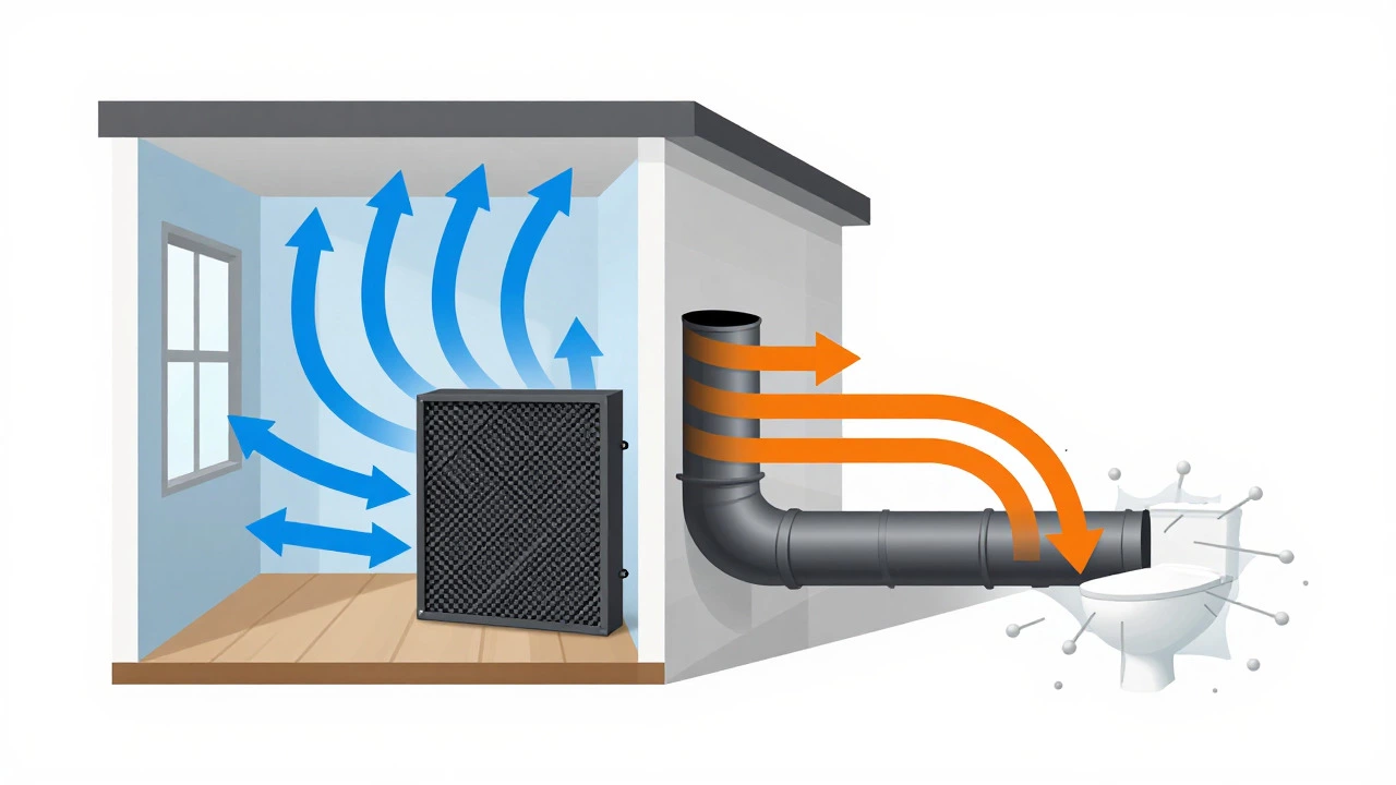 Diagram illustrating internal air circulation versus external ducted extraction