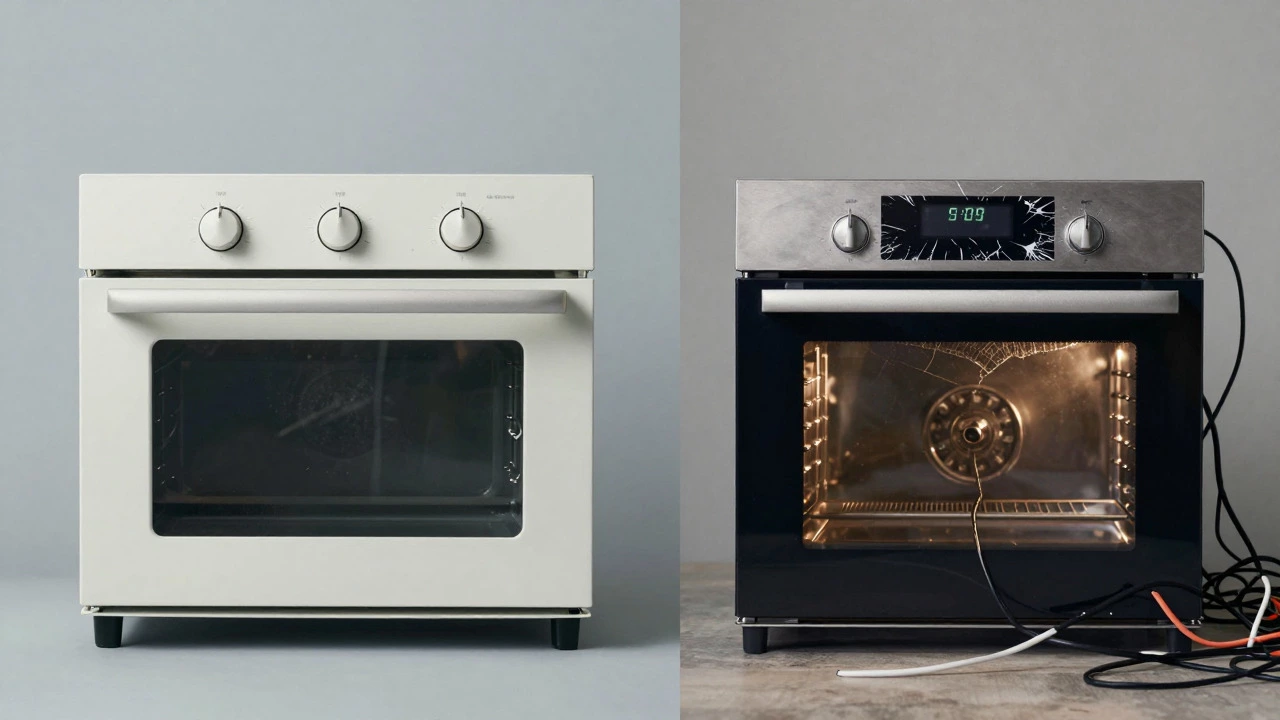 Visual comparison of a simple dial oven versus a complex smart oven