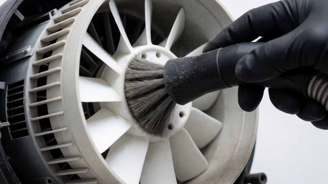 Cleaning dust from extractor fan blades with a vacuum