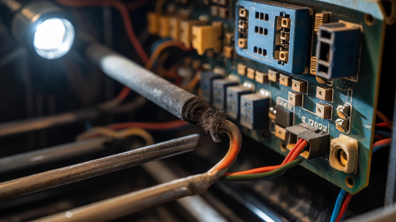 Close-up of oven heating element and control board