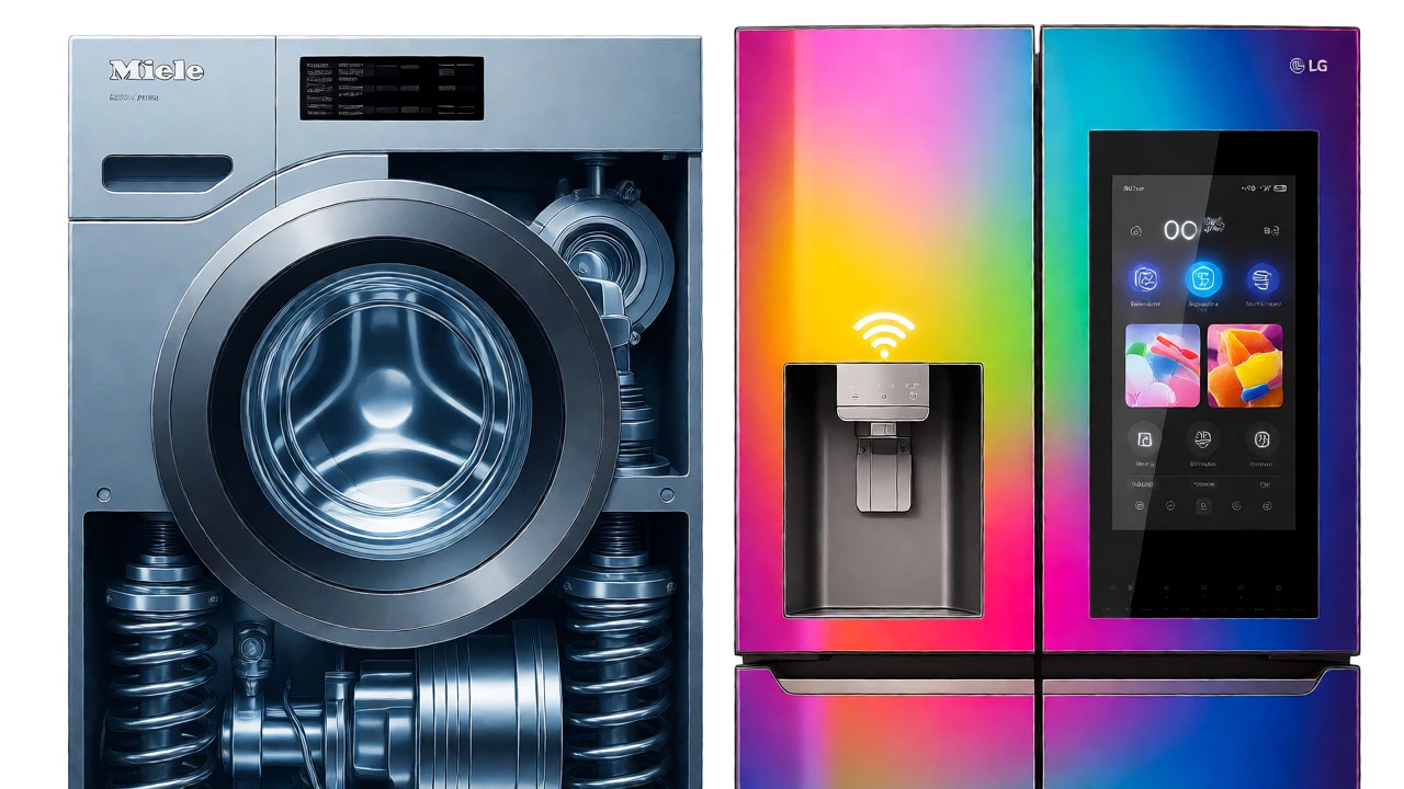 Comparison of durable industrial washer vs complex smart fridge design.