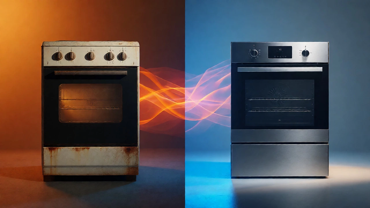 Comparison of old rusted oven and new modern oven